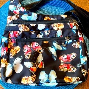 Soyator Nylon Crossbody Butterfly Bag Black With Multi Color Butterflies